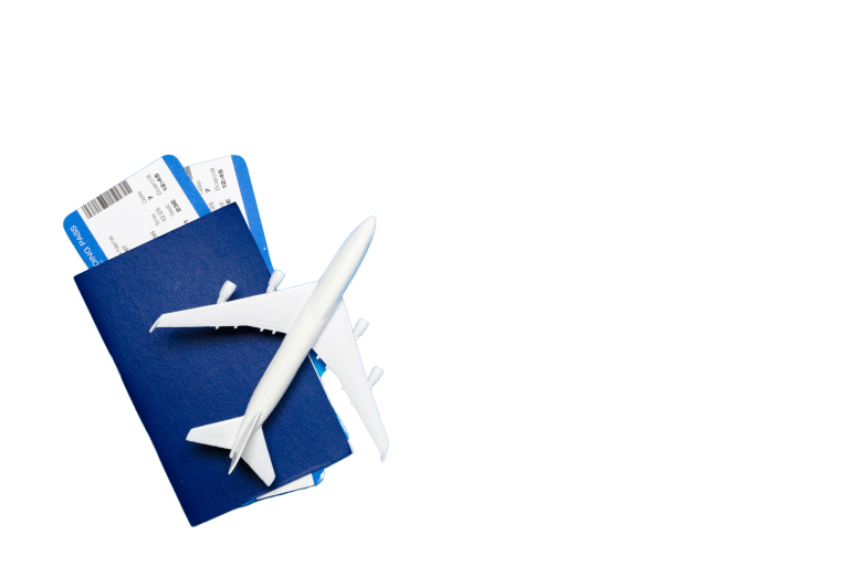 blue passport with tickets